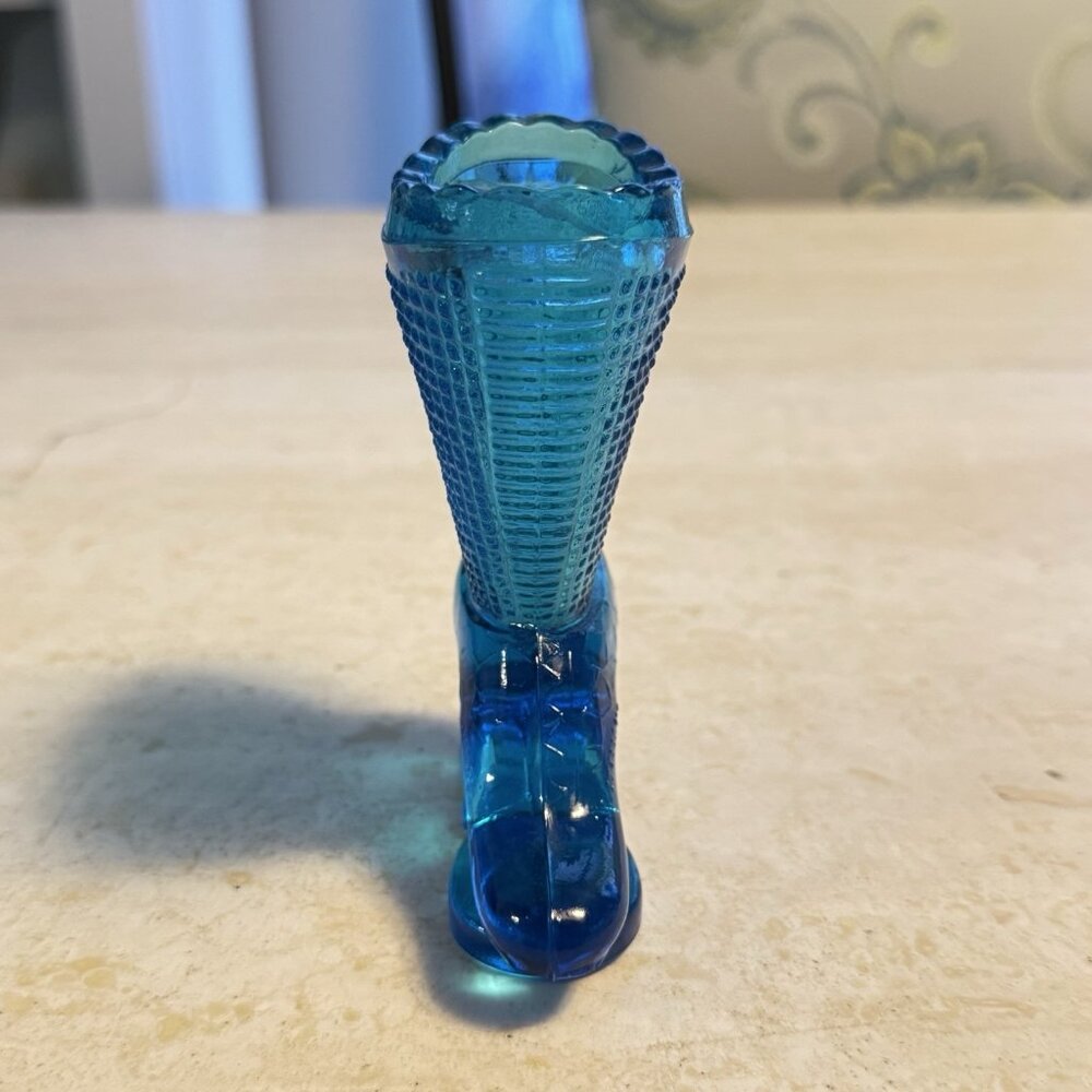 Vintage Fenton Glass Blue Hobnail Boot Shoe Slipper Figurine With Scalloped Rim - Picture 2 of 6